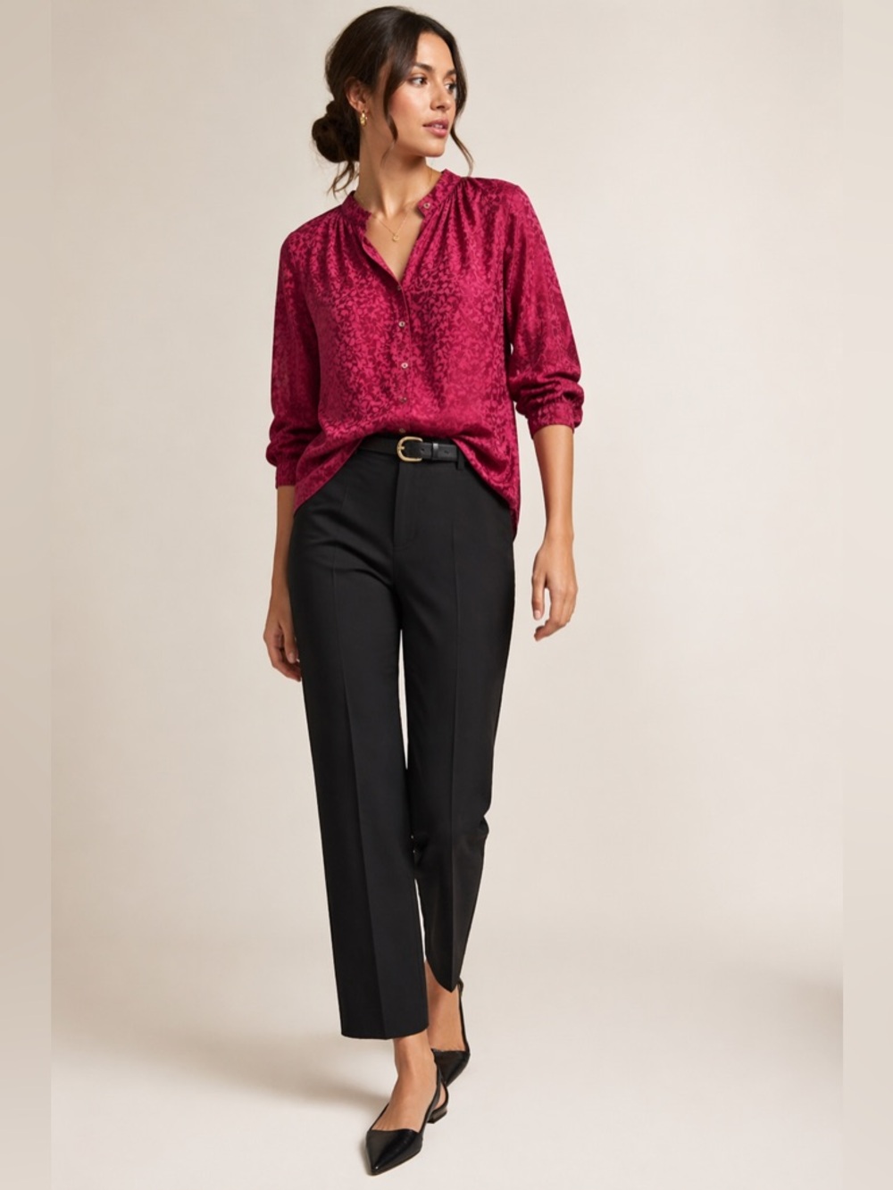 Anthropologie | Susanna Burnout Velvet Button Down Raspberry Pink Top Size XS